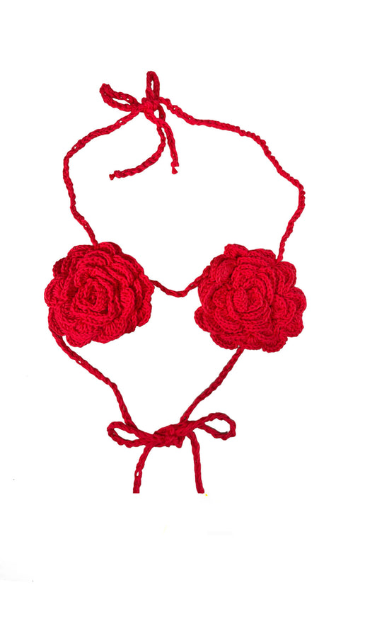 Red Flora Bikini Top