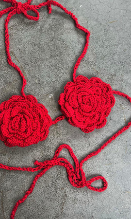 Red Flora Bikini Top